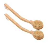 MOTHNUR 2Pcs Long Handle Bath Brushes for Showering with Soft Bristles Antiskid Body Scrubber for Wet Dry Use Deep Cleanse and Massage Back Scrub for Elderly and Disabled Khaki