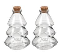 MOTHNUR 2pcs Mini Glass Wishing Bottles 90ml Christmas Tree Shaped Vials Cork Lid, Holiday Favor Jars for New Year Wish Message Collection, DIY Craft Decorative Spell Containers
