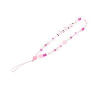 MOTHNUR 2Pcs Pink Imitation Pearl Beaded Phone Chains with Love Letters Glass Seed Beads Cellphone Lanyards for Mobile Phones Lightweight Anti-loss Wrist Straps with Fixing Rope Decorative