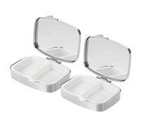 MOTHNUR 2Pcs Portable Mini Pill Case with Rhinestone, 2 Compartments Travel Medicine Organizer, White Compact Pocket Medicine Holder for Daily and Travel Use