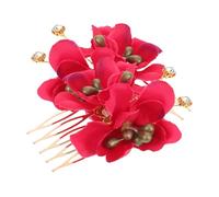 MOTHNUR 2pcs Red Hibiscus Flower Hair Clips for Wedding Bridal Updos Tropical Hawaiian Side Combs with Realistic Rose Petals Sturdy Decorative Accessories for Bride Party Prom