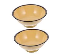 MOTHNUR 2Pcs Retro Enamel Rice Bowls Yellow Vintage Mixing Bowls for Ramen Noodles Cereal Multipurpose Household Use Easy to Clean Suitable for Home and Restaurant Dining