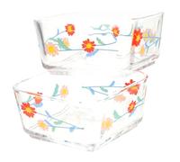 MOTHNUR 2pcs Small Animal Glass Food Bowls for Hamsters Rabbits and Rats Anti-tip Design Easy to Clean and Pet Feeding Dishes with Bright Red Daisy Pattern for Healthy Active Pets