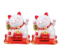 MOTHNUR 2pcs Solar Powered Lucky Cat Waving Arm Figurines for Car and Home Decor Adorable White Maneki Neko Ornaments with Automatic Swinging Paw Feng Shui Luck Charms