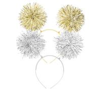 MOTHNUR 2pcs Sparkling Pom Pom Headbands for Women Lightweight Tinsel Hair Accessories in Silver Gold Party Birthday Celebration Headwear Comfortable and Eye Catching Boppers for Year