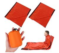 MOTHNUR 2pcs Survival Sleeping Bags with Bright Orange Compact Storage Bag for Camping Hiking Marathon Lightweight Warmth Protection