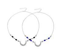 MOTHNUR 2pcs Vintage Moon Forehead Chain Hair Decor Natural Crystal Beads, Hollow Flower Pattern Headpiece for Brides and Photography Accessories in Antique Silver