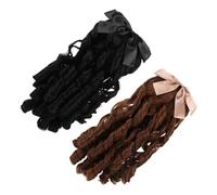 MOTHNUR 2pcs Vintage Style Curly Ponytail Wig Hairpiece with Insert Comb Synthetic Faux Hair Extensions for Women Secure Fit Black and Light Brown Retro Ponytail Hairpiece for Parties and