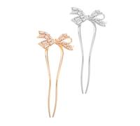 MOTHNUR 2pcs Vintage U Shaped Metal Hairpins with Rhinestone Bow French Twist Chignon Forks for Women Silver and Gold Handmade Hair Accessories Inspired by Ancient Chinese Design
