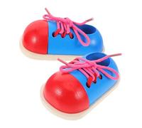MOTHNUR 2pcs Wooden Shoe Threading Activity for Montessori Lacing Board Early Learning Fine Motor Skills Development Educational for Preschool Home Travel Use