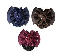MOTHNUR 3pc Bow Hair Snoods with Rose and Rhinestone Design Elastic Hair Nets for Women Buns in Blue and Rose Red