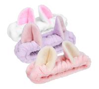 MOTHNUR 3pcs Cute Velvet Makeup Headbands with Animal Ears Soft Elastic Face Wash Spa Headband for Women Skincare and Facial Care in Light Pink White Purple