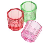 MOTHNUR 3pcs Glass Dappen Dish Nail Holders Small Octagonal Cups Green Red Pink Liquid Powder Containers for Nail Extension Manicure Home Salon Use