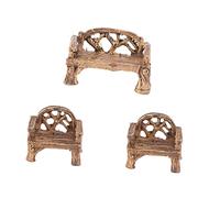 MOTHNUR 3Pcs Mini Garden Furniture Realistic Resin Miniature Bench Chairs for Fairy Gardens Bonsai and Micro Landscapes for Decor
