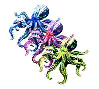 MOTHNUR 3pcs Octopus Metal Wall Art Decor Coastal Nautical Ocean Theme Wall Hanging for Bathroom Pool Bedroom Living Outdoor Garden Patio Iron Construction Vibrant Color Finish