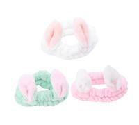 MOTHNUR 3pcs Plush Bowknot Headband for Women Soft Elastic Fabric Hair Bands with Rabbit Ears in Blue White Pink Comfortable for Spa Face Washing Yoga Makeup Sports Use