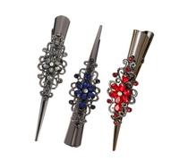 MOTHNUR 3Pcs Retro Large Crystal Metal Duckbill Hair Clips for Vintage Hairdressing Clamp Trio in Black Blue Red No Trace Hold Hair Accessories for Styling and Salon Use