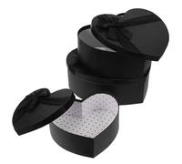 MOTHNUR 3pcs Valentine’S Day Heart Box Set Black Paper Chocolate Box with Lids Large Medium Small Heart-Shaped Flower and for Romantic Packaging