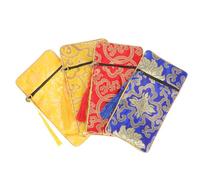MOTHNUR 4 Pcs Buddhist Scriptures Pouches Set, Small Ethnic Brocade Bags 10X19Cm with Drawstring, Multi-Color Containers for Jewelry and Sundries Storage