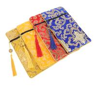 MOTHNUR 4Pcs Brocade Scriptures Storage Pouches with Chinese Knot, Double-Layer Satin Dragon Pattern, Zippered Sundries Bags for Buddhist Texts and Home Use, 10X19Cm, Set