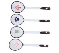 MOTHNUR 4Pcs Ceramic Soup Spoons for Long Handle Hand Painted Dinnerware with Blue Footprint Pink Cherry Blossom Green Clover Red Mushroom Designs Smooth Surface Easy to Clean
