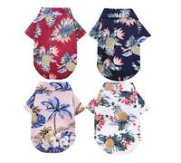 MOTHNUR 4pcs Hawaiian Dog Shirts Summer Pet Clothes Lightweight Breathable Polyester Blouse for Dogs with Buttons Cool Sweat Absorbent Outfit for Beach Pool Camping Party