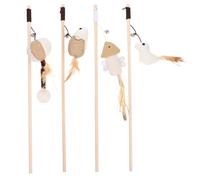 MOTHNUR 4pcs Interactive Cat Set with Plush Animal Teasers Wear-resistant Wooden Rod Cat Wand Includes Ball Fish Bird and Mouse Shapes and Exercise