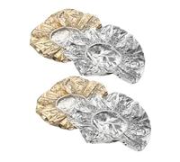 MOTHNUR 4pcs Reusable Foil Hair Caps with Elastic Band for Deep Conditioning Coloring Steaming Haircare Professional Salon and Home Use Silver and Gold