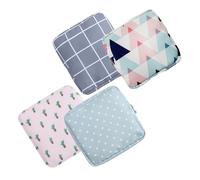 MOTHNUR 4pcs Sanitary Pad Storage Bags Cotton Cloth Pouch for Travel and Outdoor Use Washable Menstrual Napkin Holders in Green Dot Cactus Grey Plaid Pink Blue