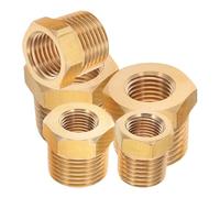 MOTHNUR 5PCS Brass Pipe Fitting Reducer Adapters Hexagonal Head Npt Bushing Kit - - - - - High Temperature Resistant Leakproof Threaded Connectors for Water Gas Oil Pipelines