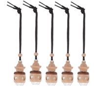 MOTHNUR 5pcs Hanging Wood Perfume Bottle Car Pendant Set, Refillable Empty Glass Fragrance Diffuser for Car Air Freshener, DIY Essential Oil Ornament for Automotive Interior