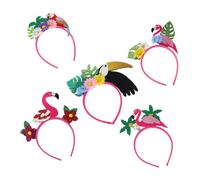 MOTHNUR 5pcs Hawaiian Hairbands Flamingo Flower Palm Leaves Headwear Lightweight Comfortable Fit Tropical Luau Beach Party Accessories for Adults and Teens
