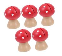 MOTHNUR 5Pcs Mushroom Shaped Photo Clips Delicate Note Holders Red Wooden Card Clamp for Weddings Parties Office Decor and Message Display