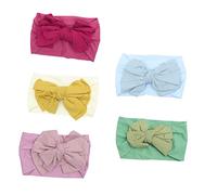 MOTHNUR 5Pcs Newborn Nylon Bowknot Headbands Soft Elastic Hair Accessories for Boys and Unisex Turban Hair Wraps in Green Beige Purple Blue for Photography and Daily Wear