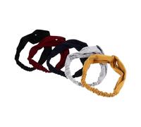 MOTHNUR 5pcs Women’s Knotted Cross Elastic Headbands, Stretchy Knitted Cotton Hairbands in Light Grey, Black, Mustard, Burgundy, Navy - Solid Color Hair Wraps for Daily Wear and Casual