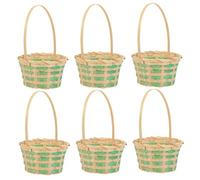MOTHNUR 6 Pcs Multi-functional Bamboo Flower Baskets Small Green Round Handheld Storage for Rural Style Sundries Artificial and Fresh Flowers Smooth Polished Surface for Office Use