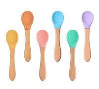 MOTHNUR 6 Pcs Silicone Spoons with Ergonomic Wooden Handles Multipurpose Soup and Self-Feeding Utensils for Safe for Use