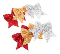 MOTHNUR 6Pcs Glitter Sequin Cheerleader Hair Bow Clips with Ribbon Tails in Yellow Silver Red - Large Bowknot Hairpins for Softball, Uniform, and Christmas Hair Accessories