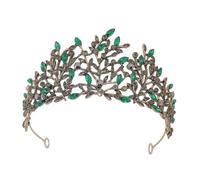 MOTHNUR Antique Baroque Leaves Tiara Rhinestone Crown Bridal Hair Accessory Vintage Style for Wedding and Prom in Antique Gold Green