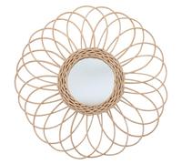 MOTHNUR Bohemian Style Woven Hanging Mirror Natural Wicker Handmade Round Wall Mirror Decorative Accent for Living Bedroom Rustic Farmhouse Interior