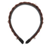 MOTHNUR Braided Headband Wig with Pearl Hair Accessory Non-slip Wide Headpiece for Teens Women Stylish Synthetic Hair Braid Headband for Parties Weddings Daily Wear