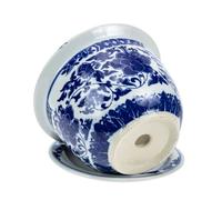 MOTHNUR Ceramic Flower Pot with Saucer for Indoor Plants Round Blue and White Porcelain Planter Stable Base Succulent Storage Pot Classic Chinese Style Bonsai Container for Balcony and
