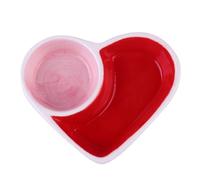 MOTHNUR Ceramic Pet Feeding Bowl for Small Animals - Heart-Shaped Double Bowl for Hamsters and Kittens, Pottery Cat Water Food Feeder, Sturdy Pet Food Dish for Indoor Use