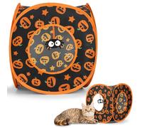 MOTHNUR Collapsible Cat Tunnel for Indoor Cats Halloween Pumpkin Design Foldable Canvas Pet Hideaway Tube Exercise and Training Tunnel for Small Pets and Kittens