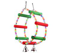 MOTHNUR Colorful Wooden Ferris Wheel Chew for Parrots with Bell Natural Bird Cage Hanging for Budgies Conures Cockatiels Pet Bird Accessory for Climbing and Playing