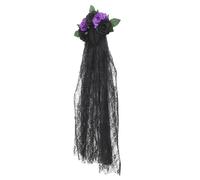 MOTHNUR Day of The Dead Headband with 5 Rose Flowers and Long Black Lace Veil Halloween Hair Accessories for Adults Halloween Party Cosplay Headpiece