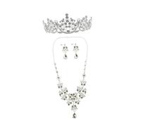 MOTHNUR Delicate Bridal Crown Necklace Earrings Set Rhinestone Bead Inlaid Hair Decor for Weddings Proms Dance Parties Comfortable and Three Jewelry Kit for Women
