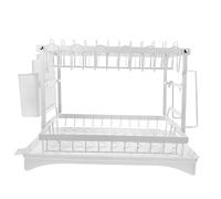 MOTHNUR Dish Drying Rack for Kitchen Counter with Drainage Design Multi-functional Tableware Strainer Stand White Compact Dish Drainer with Cutlery Holder and Lid Storage Safe Surface