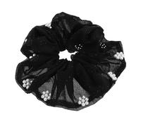 MOTHNUR Elegant Large Velvet Hair Scrunchie Black with Sparkling Texture and Pearl Embellishments Suitable for Office and Social Events