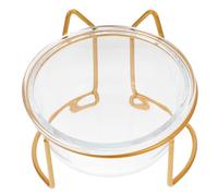 MOTHNUR Elevated Glass Cat Bowl with Slant Neck Guard High Base Raised Pet Feeding Dish for Cats Single Water and Food Bowl Suitable for Kittens